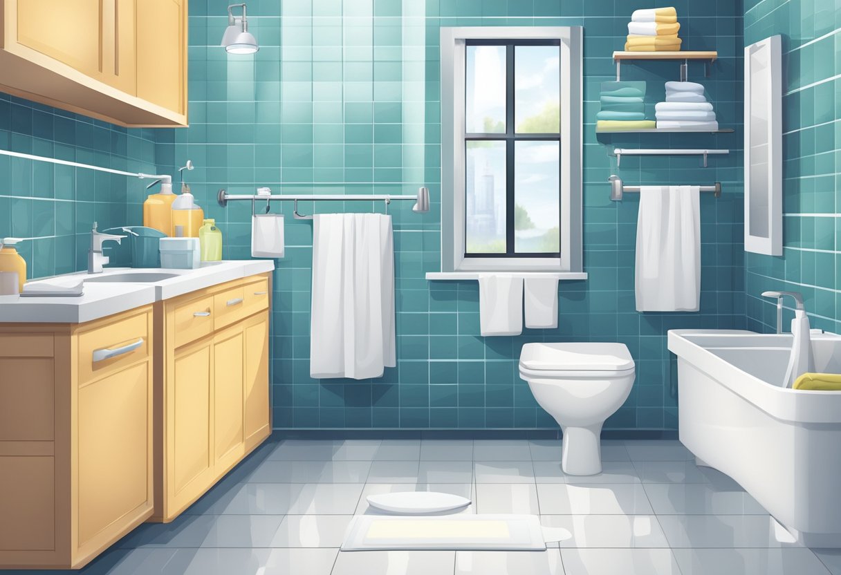 A sparkling clean bathroom with gleaming fixtures and spotless tiles. A tidy laundry area with neatly folded linens and organized cleaning supplies
